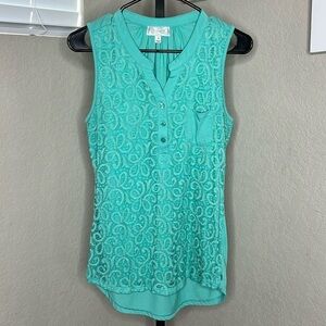 Shannon Ford NWOT Green Embroidered Sleeveless Top, Size Medium